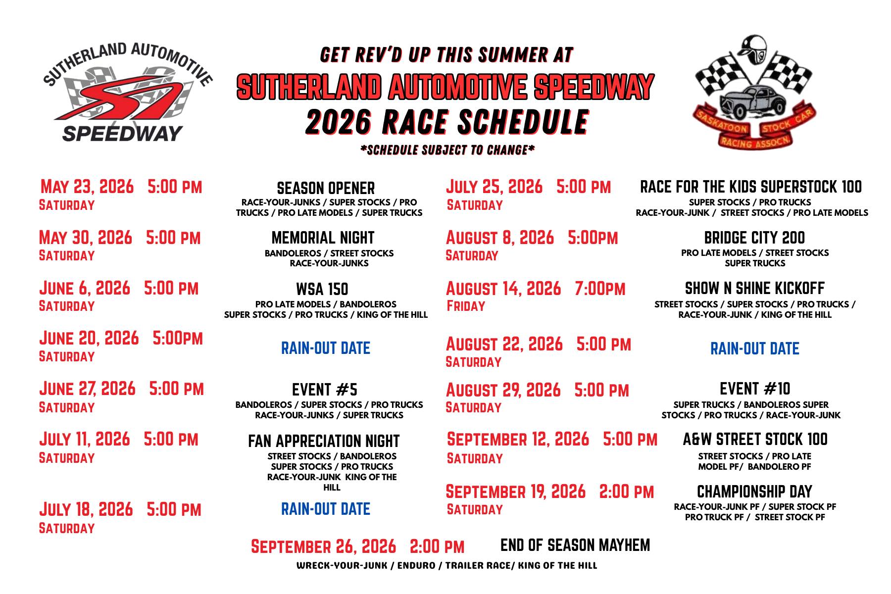 2026 Racing Schedule